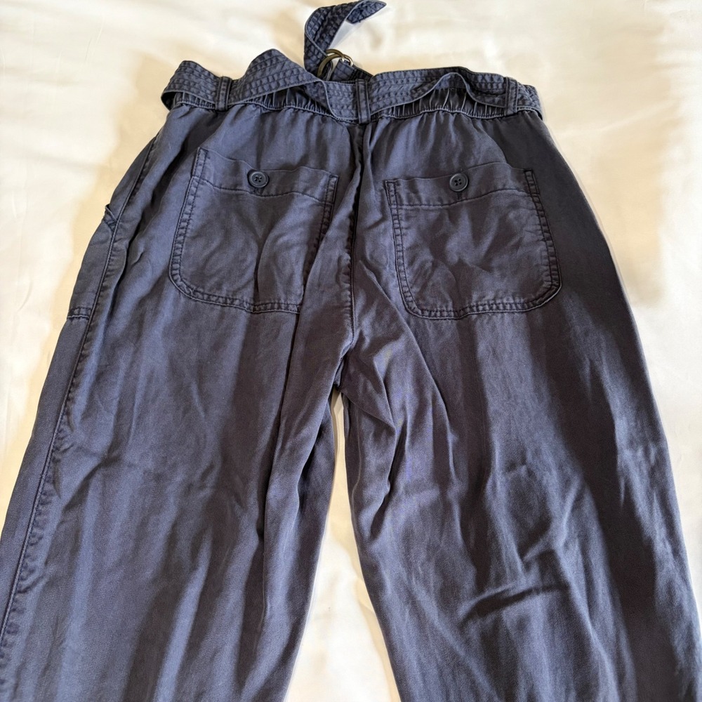 Nicole Miller New York Navy Blue Lyocell Belted Jogger Pants Side Zip Ankle S